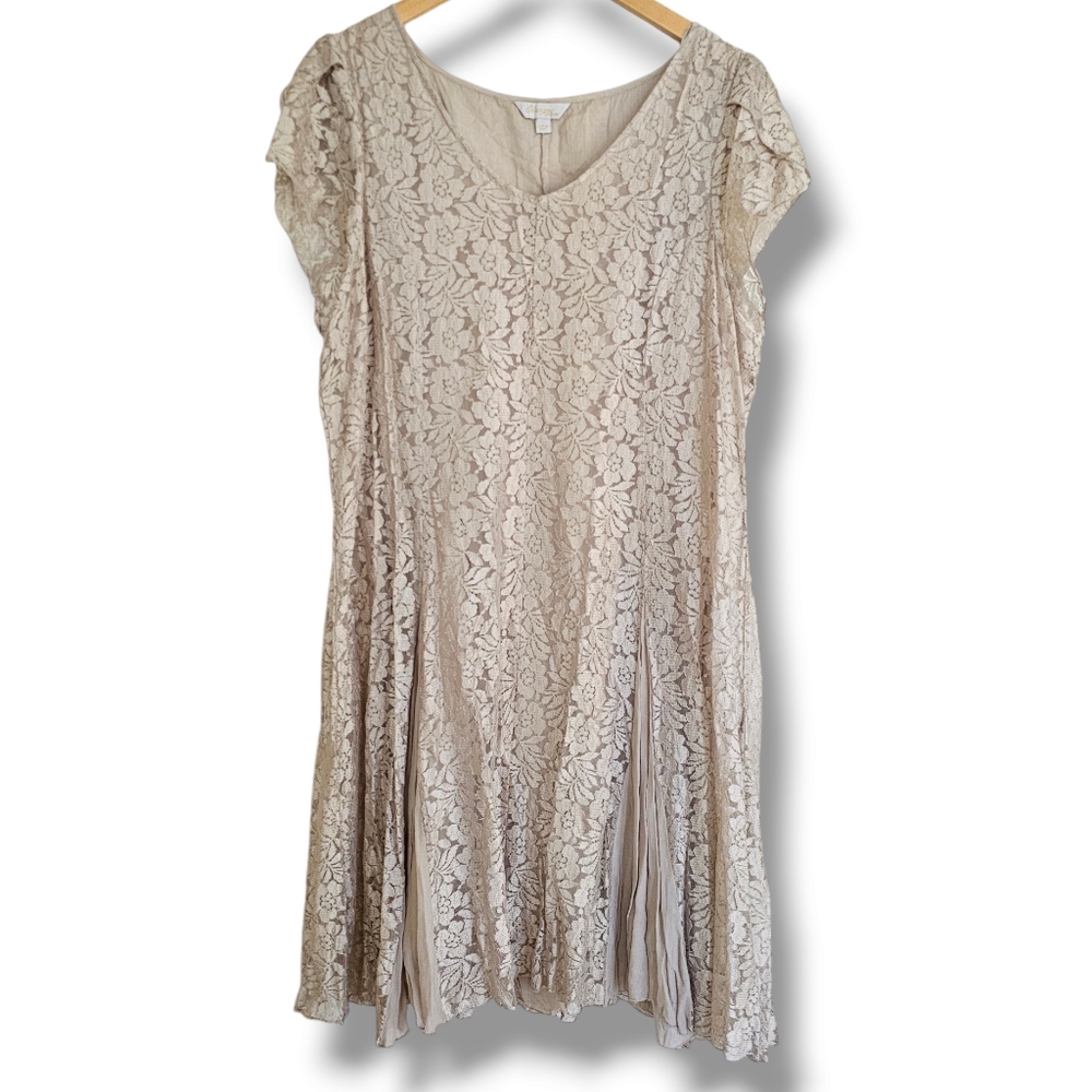 By Together Mini Dress Size 18 Beige Floral Lace Boho Cottagecore Romantic Flowy